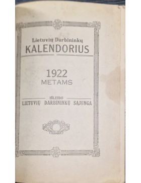 Lietuvių darbininkų kalendorius 1922 m. 
