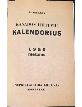 Pirmasis Kanados Lietuvių kalendorius  1950 metams