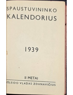 Spaustuvininko kalendorius 1939 m. 