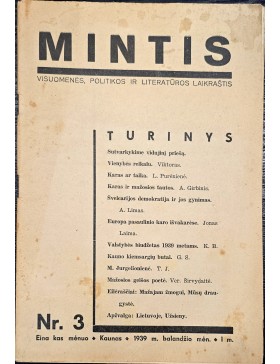 Mintis 1939 m. Nr.3. Mintis 1939 m. Nr.3.
